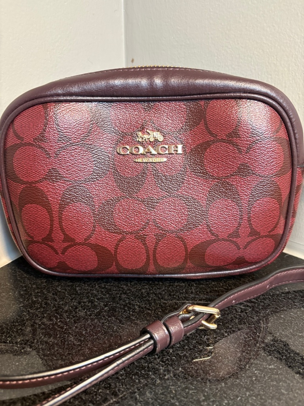 Coach Mini Jamie Camera Bag Red and Burgundy Signature Crossbody Bag